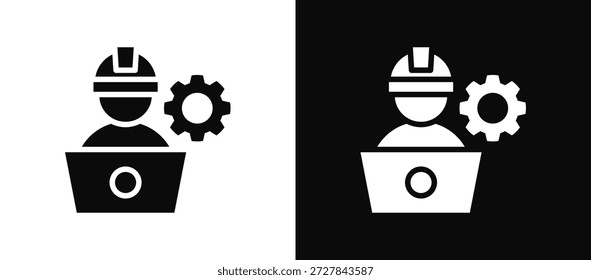 Conjunto de iconos de ingeniero blanco y negro