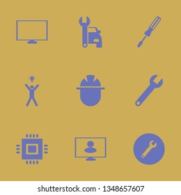 engineer icon set with person monitor, cpu and screwdriver vector illustration