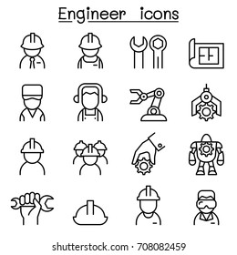 Engineer icon set in thin line style
