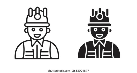Engineer icon symbol set in black. line and flat icons