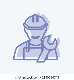 Icono ingeniero con estilo moderno de dos tonos aislado en un fondo azul suave
