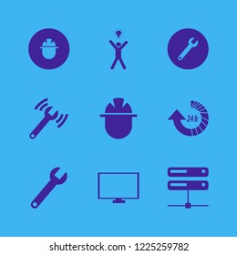 engineer icon. engineer vector icons set monitor, diagnostycs wrench, server and happy man bulb