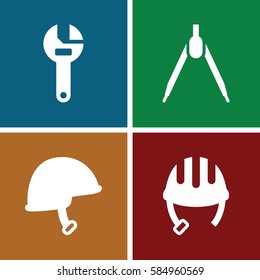 engineer icons set. Set of 4 engineer filled icons such as helmet, wrench
