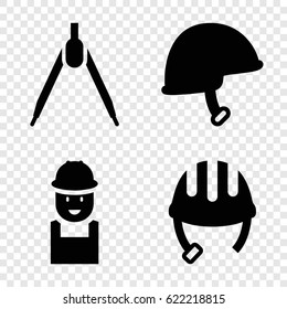 Engineer icons set. set of 4 engineer filled icons such as helmet, worker