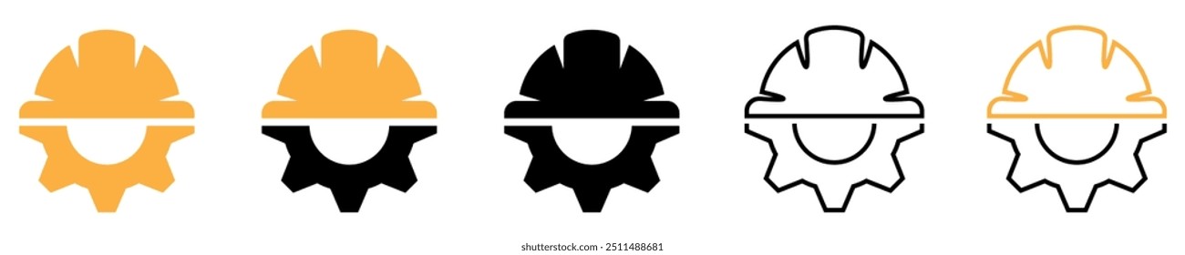 Engineer icons set.Construction worker.engineering symbols. Construction helmet on the gear icon collection	
