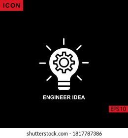 Engineer idea with lamp and gear vector icon on black background. Illustration flat icon for graphic, print media interfaces and web design.
