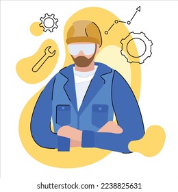 Engineer, image of builder, worker, vector stylized illustration