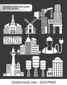 Engineer and industry icon set,clean vector
