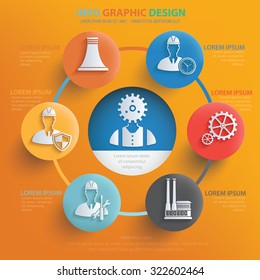 Engineer and industry info graphic design on yellow background, vector