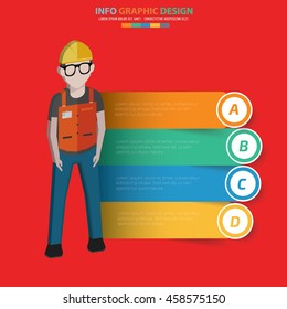 Engineer info graphic on red background,vector
