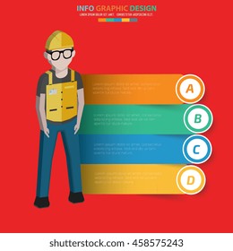 Engineer info graphic on red background,vector