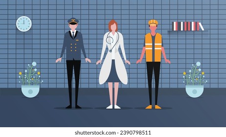 engineer inside a government building. doctor inside a government building. pilot inside a government building