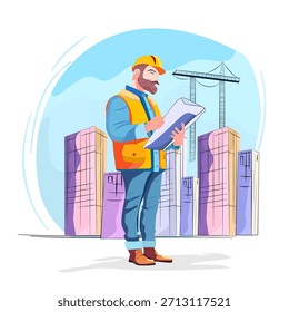 Ingeniero que inspecciona el proyecto de construcción de gran altura