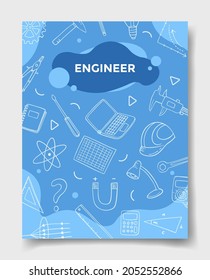 carrera de trabajos de ingeniería con estilo de doodle para plantilla de banners, volantes, libros y portada de revista 