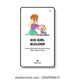vector ingeniero de construcción de niñas. futuro joven, niño pequeño, trabajador ingeniero de casco niño construidora web plana ilustración de dibujos animados