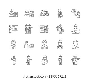 Engineer line icons, signs, vector set, outline illustration concept 