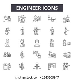 Engineer line icons for web and mobile design. Editable stroke signs. Engineer  outline concept illustrations