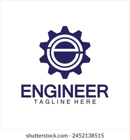 Engineer Logo Design, Letter E Gear Logo, Engineer logo with letter E and Gear elements