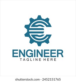 Engineer Logo Design, Letter E Gear Logo, Engineer logo with letter E and Gear elements