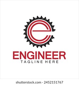 Engineer Logo Design, Letter E Gear Logo, Engineer logo with letter E and Gear elements