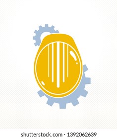 Engineer logo or icon with yellow safety helmet, stylish industrial and construction graphic design element.