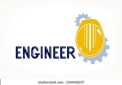 Engineer logo or icon with yellow safety helmet, stylish industrial and construction graphic design element.