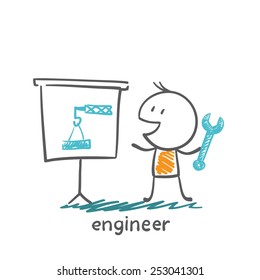 engineer looking at blueprints illustration