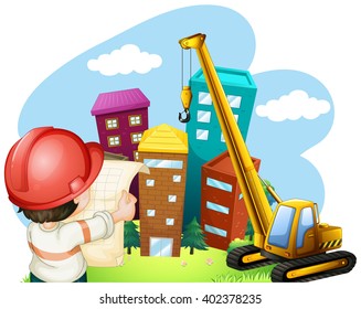 Engineer looking at plans illustration