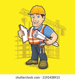 The engineer male mascot is smiling