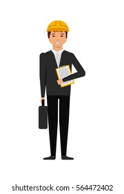 engineer man cartoon icon over white background. colorful design. vector illustration