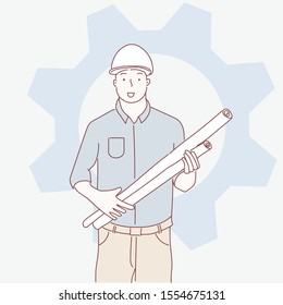 Engineer man construction engineer cartoon vector.