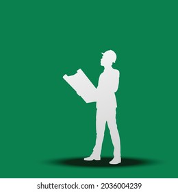 Engineer man cut out of paper on green background, Paper cut style. Vector illustration
