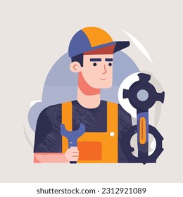 Ingeniero con gorra naranja y camisa azul