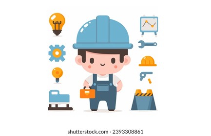 engineer man vector character colorful simple design white background eps8