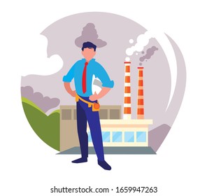 engineer man with work tools in the factory vector illustration design