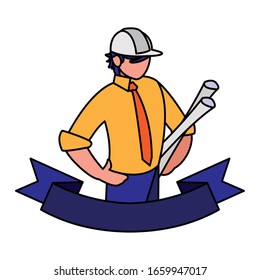 engineer man with work tools on white background vector illustration design