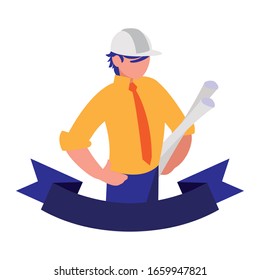 engineer man with work tools on white background vector illustration design