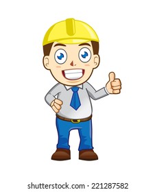 Engineer mascot cartoon in thumb up action and smile.
