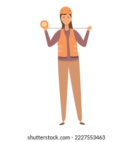 Engineer measurement tape icon cartoon vector. Female helmet. Worker woman