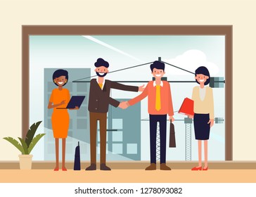 Engineer and mechanics and technician people worker teamwork in office. industry character vector design.