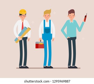 Engineer and mechanics and technician people worker teamwork. industry character animation scene.