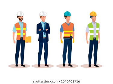 engineer men group with helmet secure vector illustration design