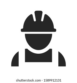 Engineer, miner, builder, industrial worker icon. Black and white flat vector illustration.