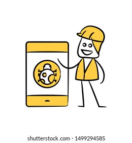 engineer and mobile phone and bug yellow stick figure theme