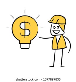 engineer and money light idea yellow doodle design