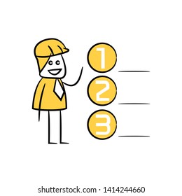 engineer and number list icon stick figure yellow theme