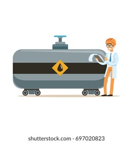 Engineer of oil industry controlling the process of oil transportation vector illustration