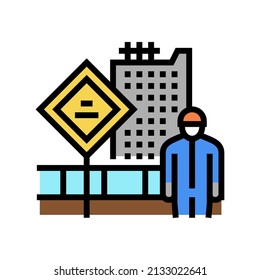 Engineer On Construction Yard Color Icon Vector. Engineer On Construction Yard Sign. Isolated Symbol Illustration