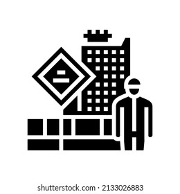 Engineer On Construction Yard Glyph Icon Vector. Engineer On Construction Yard Sign. Isolated Contour Symbol Black Illustration