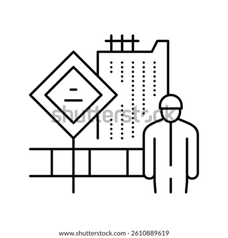 engineer on construction yard line icon vector. engineer on construction yard sign. isolated contour symbol black illustration